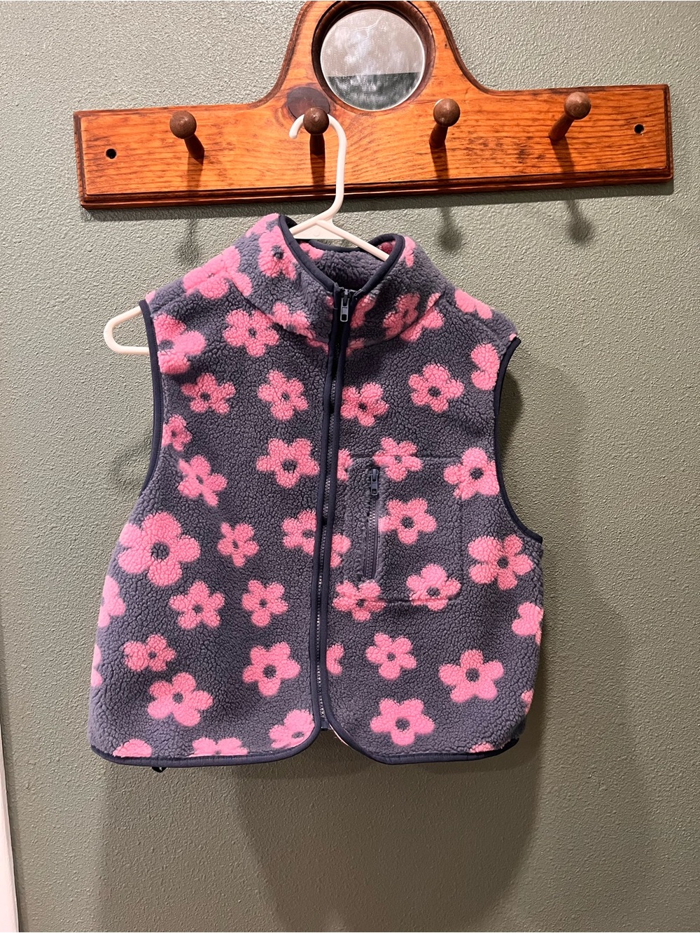 Women’s Floral Fleece Vest - Pink Flowers on Gray